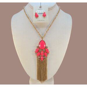 Neon Hot Pink Tassel Pendant Necklace Set Mia Studio by Kim Min Sun - New